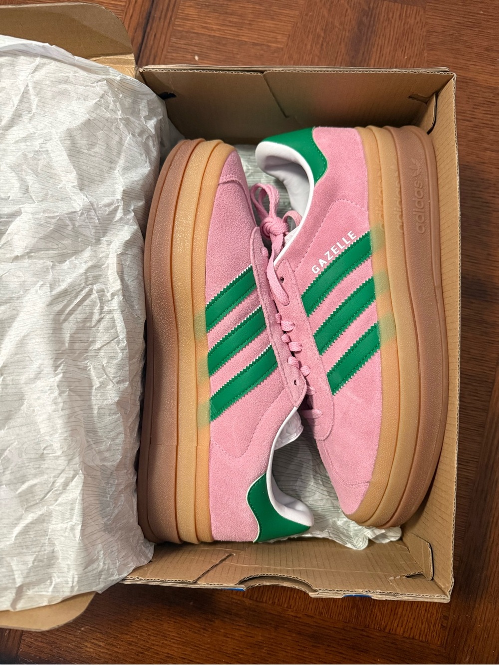 Adidas Gazelle Bold Pink/Green Suede Stripe Sneakers